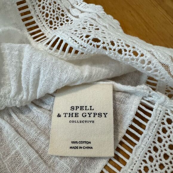 Spell and the Gypsy Abigail Mini Dress Womens SMALL Ivory White Lace Cotton Belt - Picture 9 of 14